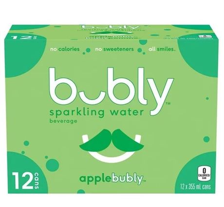 BB August 5 2024  bubly apple sparkling water beverage, 355 mL Cans, 12 Pack