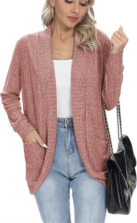 Med Pink Voopptaw Lightweight Open Front Cardigan Sweater for Women Long Sleeve