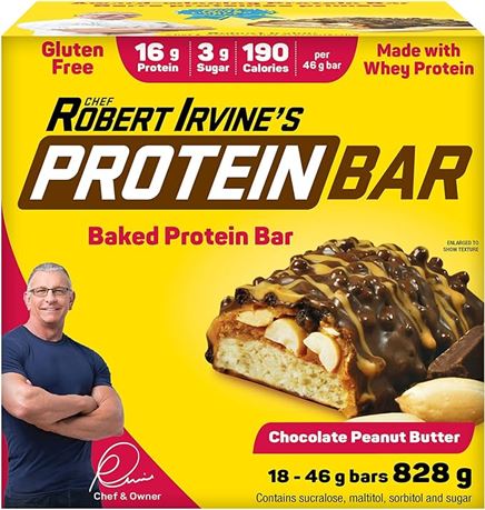828gx18 Chef Robert Irvine's Protein Bar, Whey Protein Baked Bar, Gluten Free