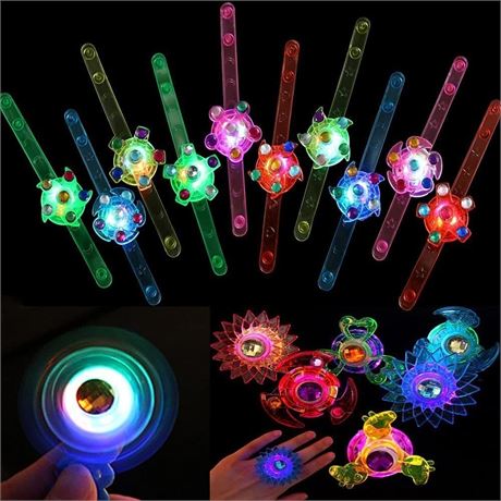 10pcs Light Up Bracelets and Rings LED Gyroscope Fidget Spinning Top