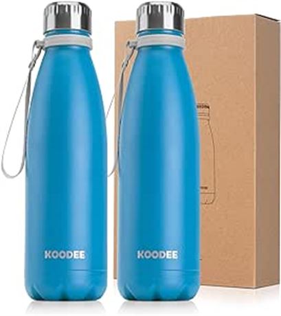 Koodee Blue Insulated Stainless Steel Water Bottle(2 Pack) Double Wall Vacuum