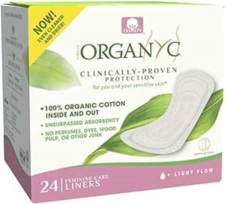 Organyc 100% Certified Organic Cotton Panty Liner, 24 Count
