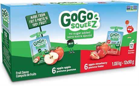 12pk 90g GoGo squeeZ Fruit Sauce Variety Pack,Apple, Strawberry No Sugar Added