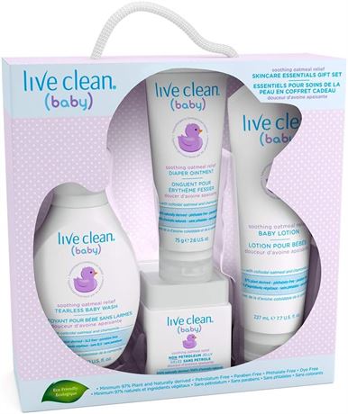 Live Clean Baby Skincare Essentials Gift Set, Soothing Oatmeal Relief, 4 Piece