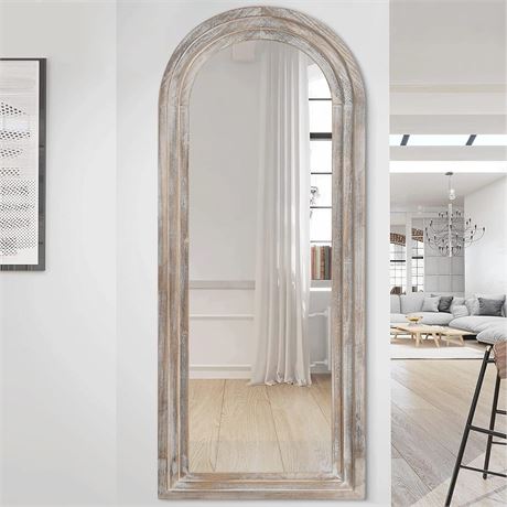MAYEERTY Rustic Full Length Mirror Arched 65"x22" Farmhouse Floor Mirror Wood
