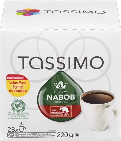 Tassimo Nabob 100% Colombian Coffee Single Serve T-Discs, 220g (28 T-Discs)