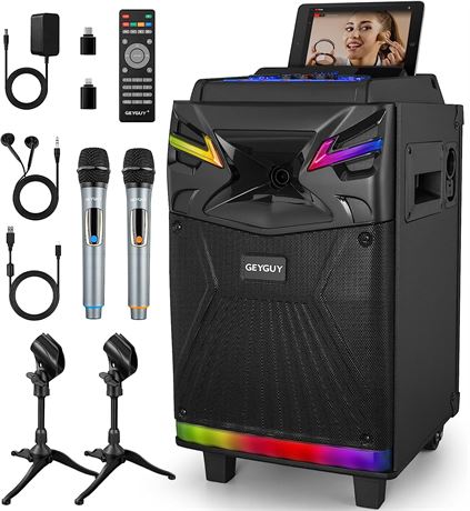 10-inch DSP Bluetooth Karaoke Machine with 2 Wireless mics for Adults