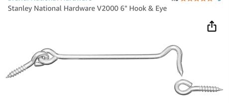 Stanley 6 inch hook & eye, Zinc Plated Steel for doors, gates, etc