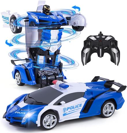 Remote Control Police Cars for Kids,2.4G Transform RC Car Robot Toys