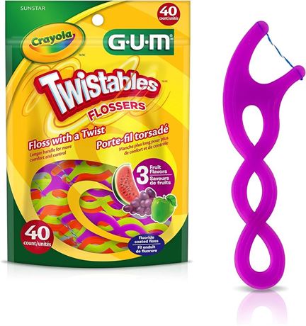 GUM Crayola Twistables Flossers, Twisted Fruit Flavors, 40 Count