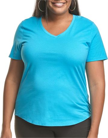 US 3X Just My Size Womens Short Sleeve V-Neck Tee, Process Blue