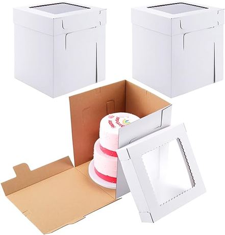 Huoshange Tall Cake Boxes for Tier Cakes,10x10x12 Inch [3 Pack ]