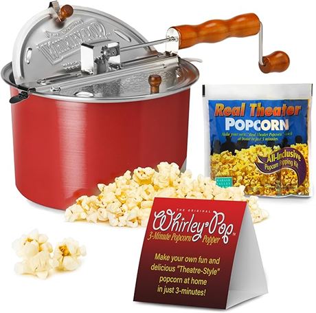 Whirley-Pop Red Stovetop Popcorn Popper with Popping Kit - Perfect Popcorn in