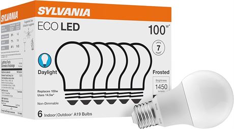 6-Pack Sylvania ECO LED Light Bulb, A19, 100W Equivalent, Efficient 14.5W