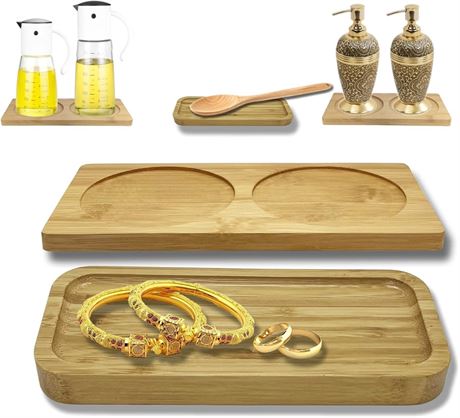 Wooden Tray | Oil Dispenser and Vanity Tray (2 Pack) | Wooden Serving Tray