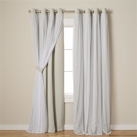 52x84, 2 Piece Exclusive Home Curtains Catarina Layered Solid Blackout and Sheer