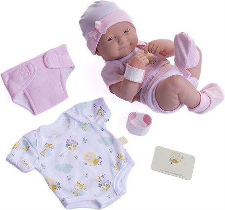 JC Toys Berenguer Dolls 18543_La Newborn 8 Piece Layette gift set, 14-inch Pink