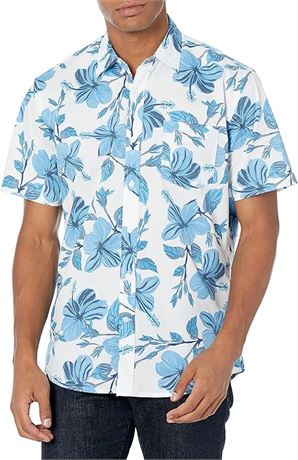 Small Blue Floral Amazon Essentials Mens Regular-Fit Short-Sleeve Print Shirt