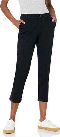 US 12 Essentials Womens Women's Cropped Mid-Rise Skinny-fit Chino Pant, Black