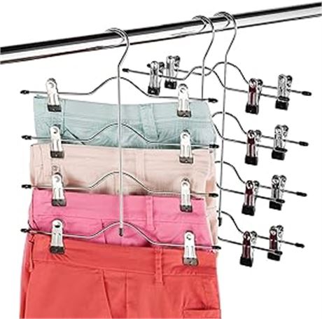 Zober Space Saving 4 Tier Skirt Hanger with Adjustable Clips (3 Pack) 4-on-1