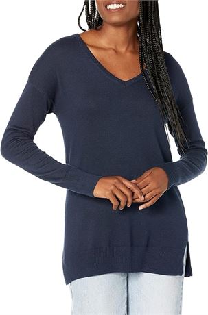 XXL -  Essentials Womens Lightweight V-Neck Tunic Sweater, Navy