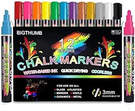 -3mm Chalk Marker for Blackboards, Dustless & Non-Toxic Ink - Wet Erase Marker