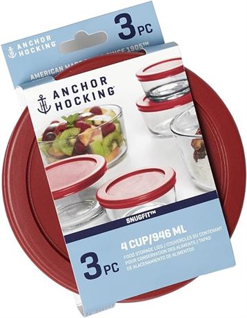 Anchor Hocking Replacement Lids for Glass Food Storage, 4 Cup Round, Set of 3
