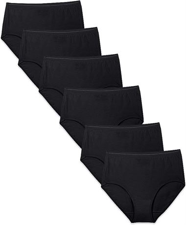 Size 9 6-Pack Fruit of the Loom Womens Eversoft Cotton Brief Underwear, Black