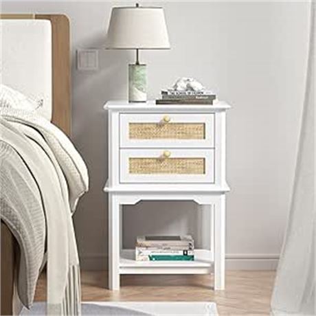 Giluta Farmhouse Night Stand, Wood Bedside Table with 2 Drawers