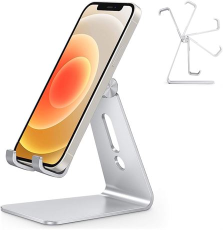 Adjustable Cell Phone Stand, OMOTON C2 Aluminum Desktop Phone Holder (Silver)