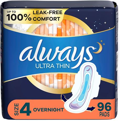 Always Ultra Thin Overnight Pads with Flexi-Wings, Size 4, Overnight, Unscented