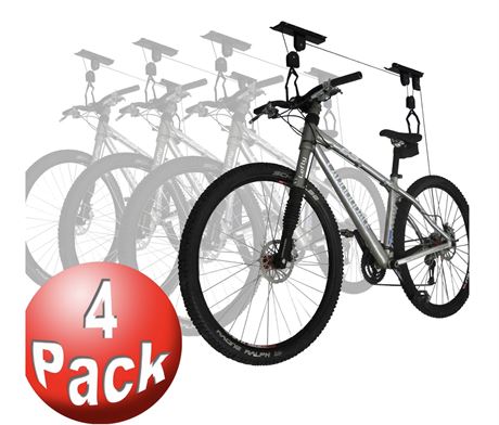 4-Pack Bike Hanger Set - Overhead Hoist Pulley System with 100lb Capacity Each