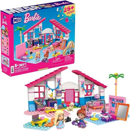 MEGA Barbie Building Toys Playset, Malibu Dream House with 303 Pieces