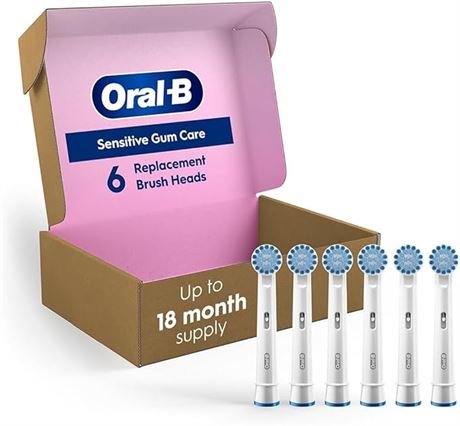 6 Pack Oral B Sensitive Gum Care Replacement Brush Heads, White, Refills
