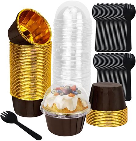 Aluminum Cupcake Liners with Lids 50 Pack (Brown)