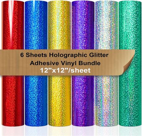 VINYL FROG Glitter Adhesive Craft Vinyl Sheets 6 Permanent Adhesive Backed Vinyl