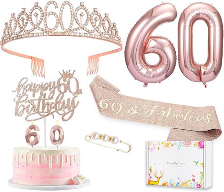 60th Birthday Decorations Gifts for Women, Including 60th Happy Birthday Cake