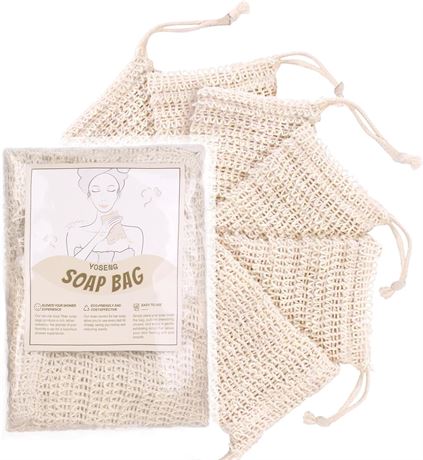 Yoseng 6 Pack Soap Exfoliating Bag Natural Soap Saver,Natural Fiber Soap Bags
