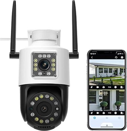 Outdoor Security Camera with Dual Cameras Wired for Home Security