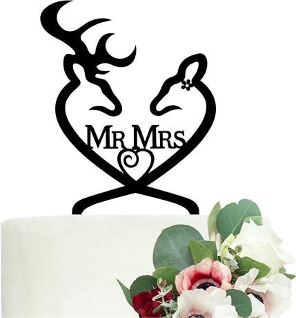 LOVENJOY Wedding Cake Topper Buck and Doe Deer Mr and Mrs Cake Decoration Black