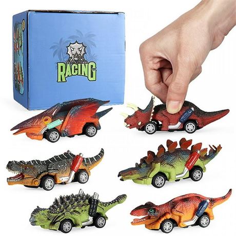 Dinosaur Toy Pull Back Cars, 6 Pack Dino Toys Boys And Toddlers, Boy Toys Age 3