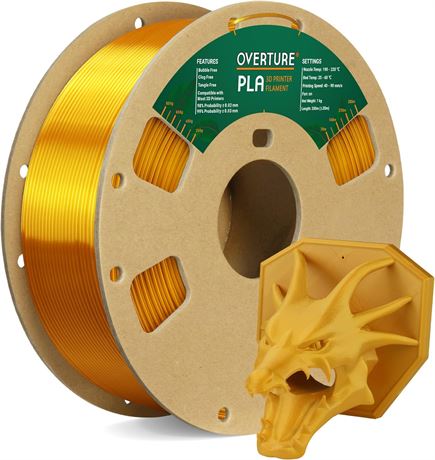OVERTURE PLA Filament 1.75mm PLA 3D Printer, 1kg Cardboard Spool, Royal Gold
