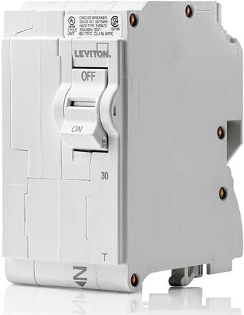 Leviton LB230-T 30A 2-Pole Plug-On Standard Branch Circuit Breaker, White
