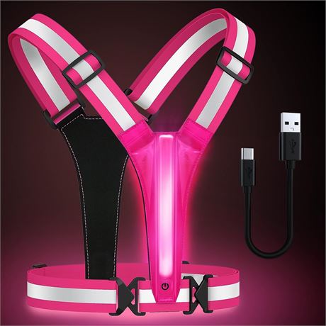 LED Reflective Running Vest Gear,Light Up Vest Runners Night Walking USB Recharg