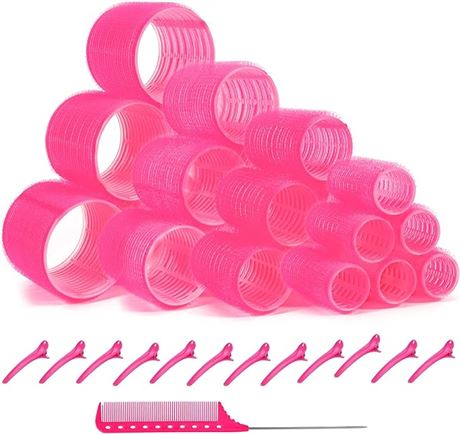 J Next 24Pcs Hair Rollers with Clips & Comb-Self Grip Velcro Rollers for Hair