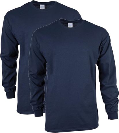 2XL - Gildan Mens Ultra Cotton Long Sleeve T-Shirt, Navy, 2 Pack