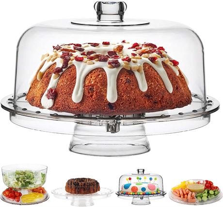 Homeries Acrylic Cake Stand with Dome Cover (6 in 1) Multi-Functional Serving