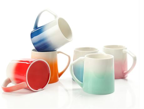 Porcelain Coffee Mugs Set Of 6, 16 Ounce, Warm & Cold Color Assortment