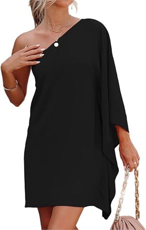 MED - Jhsnjnr Women's One Shoulder Dress Batwing Sleeve Mini Dress Elegant Sexy