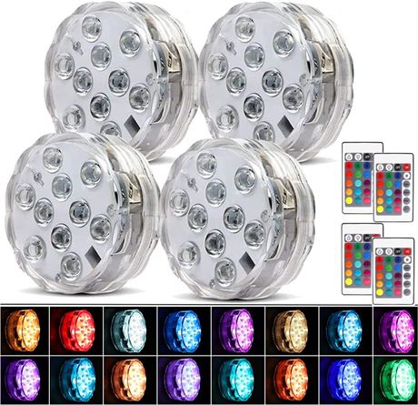4 Pack Submersible Led Lights Battery Operated Spot Lights with Remote